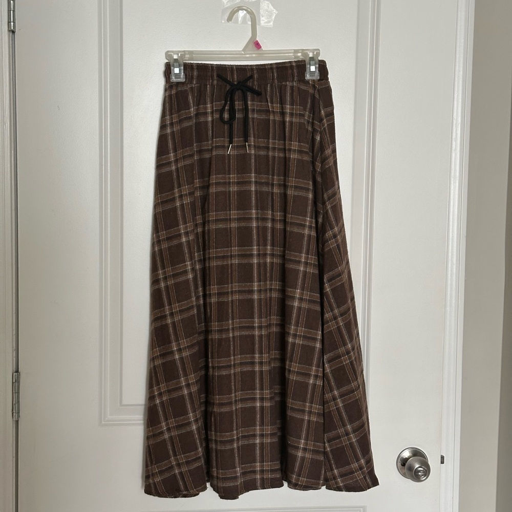 Tie Waist Plaid Maxi Skirt